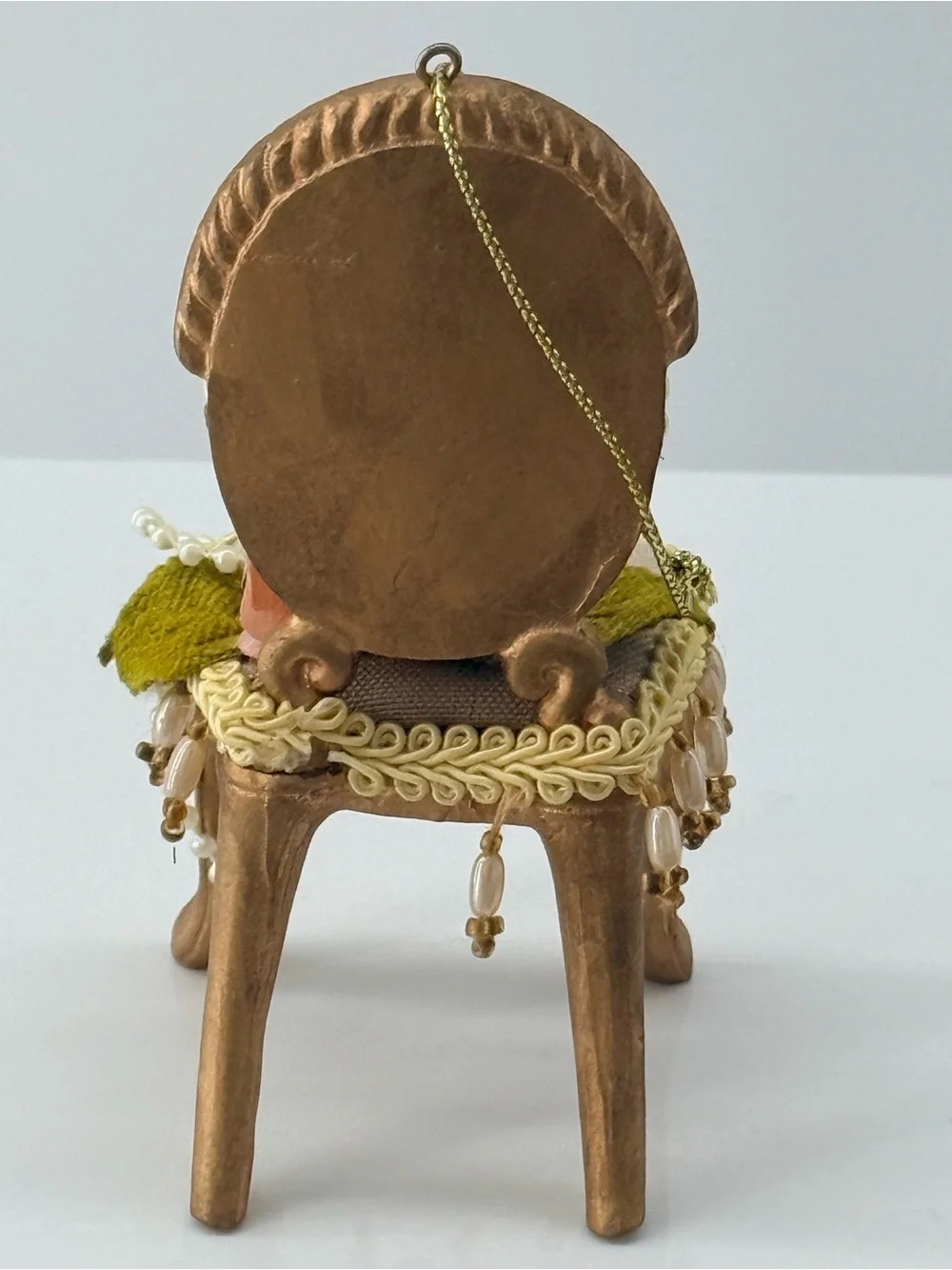 Ornate Gold and Peach Miniature Decorative Chair Accent
